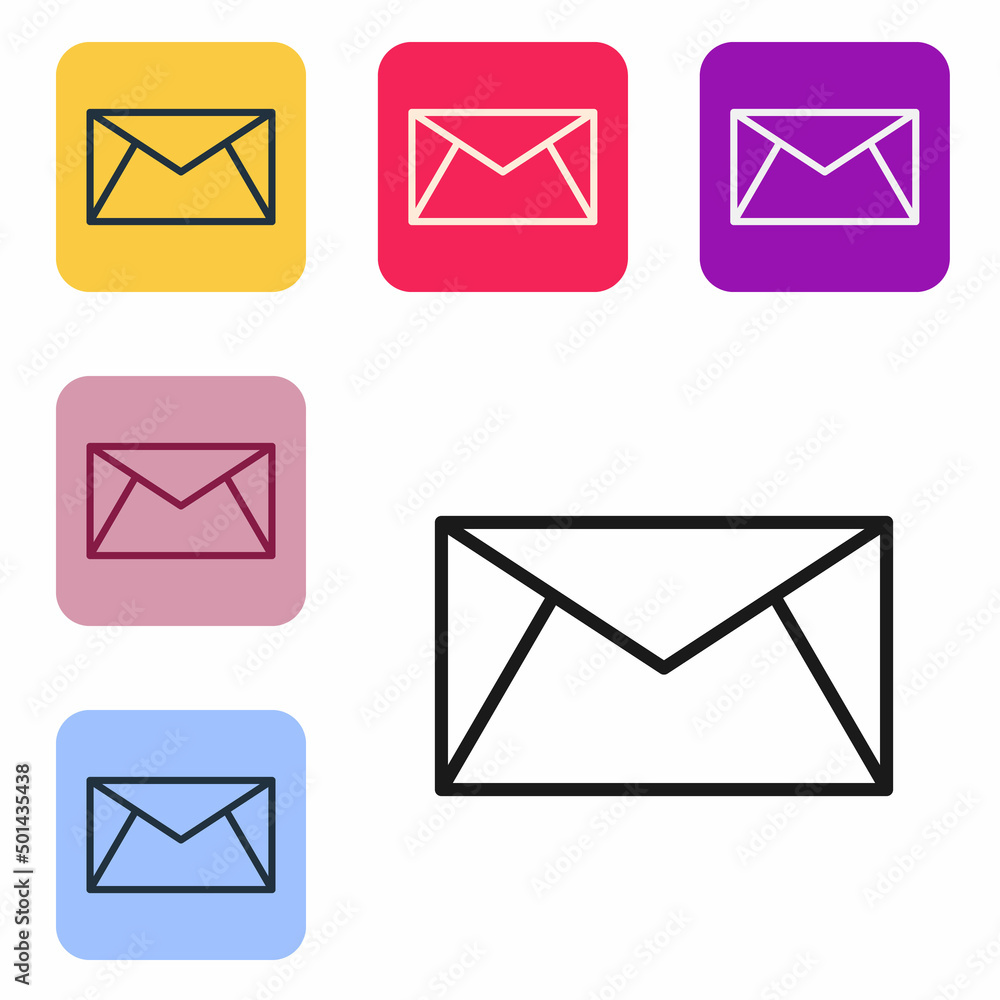 Poster black line mail and e-mail icon isolated on white background. envelope symbol e-mail. email message 