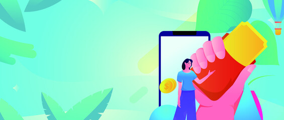 Invite friends to get red envelopes vector concept illustration
