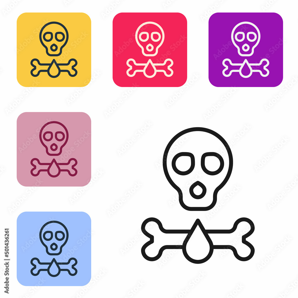 Poster black line bones and skull as a sign of toxicity warning icon isolated on white background. set icon