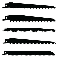 Reciprocating saw blades. Tools for woodworking. Silhouette vector