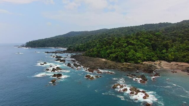 Choco Colombia. Drone View Of Gorgeous Tropical Paradise Shorefront in South American Pacific Coast.