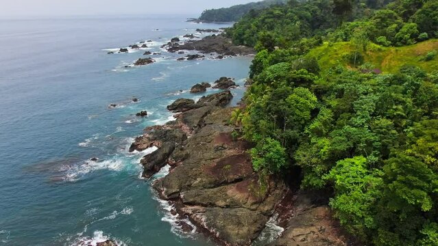 Choco Colombia. Drone Aerial Footage Flying Over Beautiful Jungle Coast on South American Pacific Ocean.