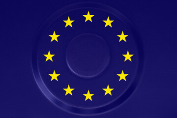 Gas burner without fire against the background of the EU flag. Gas deficit, gas embargo