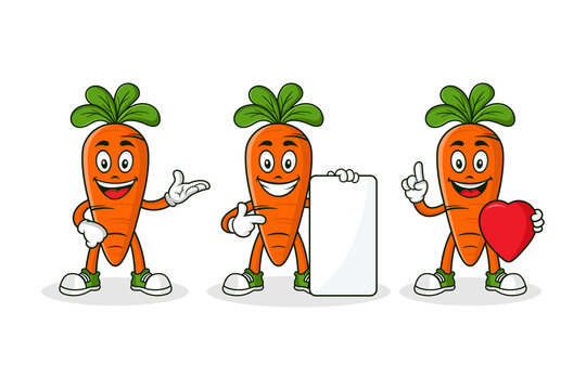 Set carrot mascot cartoon character design illustration collection