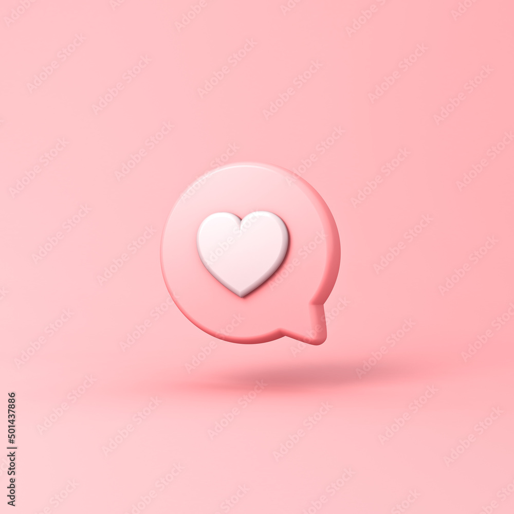 Leinwandbilder 3d love like heart social media notification chat icon on pink pastel color background with shadow m