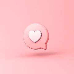 3d love like heart social media notification chat icon on pink pastel color background with shadow minimal conceptual 3D rendering