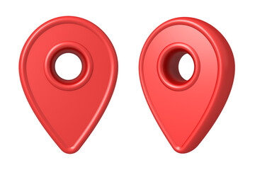 Red location map pointer pin isolated on white background 3D rendering