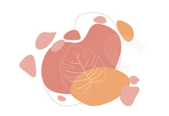 Boho style, Abstract shapes and Floral elements , Minimal art, Background for banner, Vector illustration.