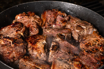 Cooking Lamb Lion Chops in Frying Pan