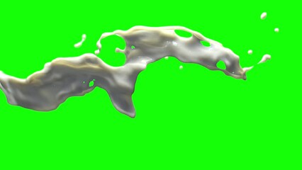 Milk splash on green screen and transparent background. 3D animation of white liquid with chroma key, alpha channel ProRes 4444 in 4k UHD resolution included.