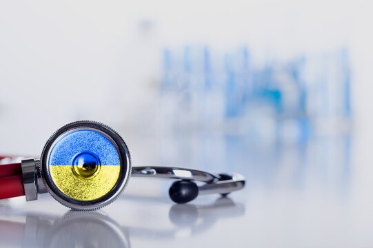 Medical stethoscope in Ukraine flag color.