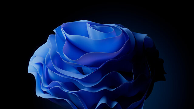 Blue Wavy Surfaces. Contemporary Abstract Flower Background. 3D Render.