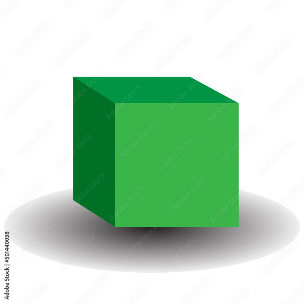 Poster green cube in 3d style. minimal geometric design. vector illustration. stock image.