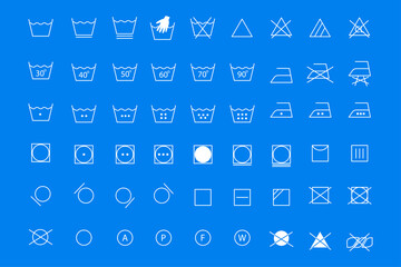Laundry icons set for cloth design. Cleaning machine. Clothes care icons. Vector illustration. stock image. 