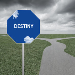 Destiny text on sign.