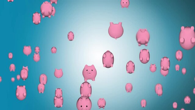 Money falling into piggy bank making it to grow Money saving concept Loop Animation Background. Business and finance concept. saving money is an financial investment for the future.