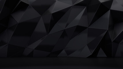 Black 3D Polygonal Wall. Modern Interior Design Wallpaper.
