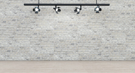 Background image of bricks wall with light spot, brick wall studio with lamps, 3d render