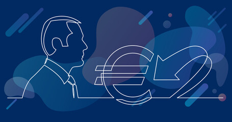 businessman thinking about euro market cash flow - continuous line drawing