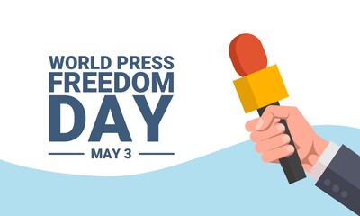 World press freedom day design with hand holding news microphone. flat style. vector illustration. © Arif_Vector