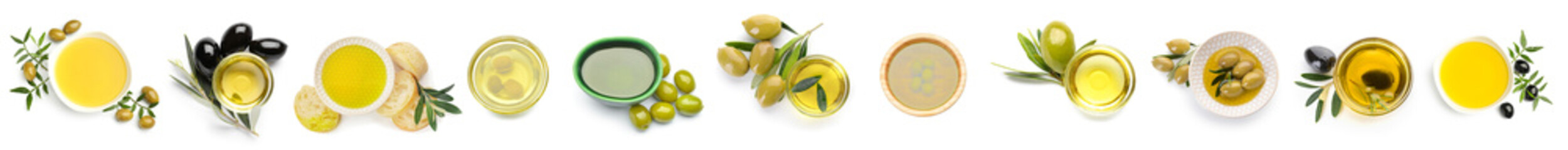 Set of olives and oil isolated on white