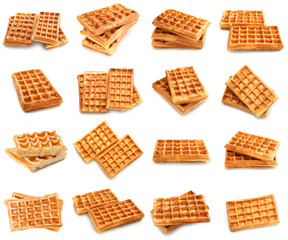 Set of tasty Belgian waffles isolated on white