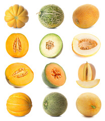Set of ripe melons isolated on white