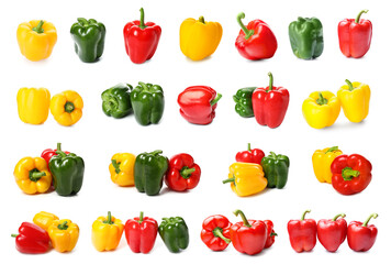Set of colorful bell pepper isolated on white