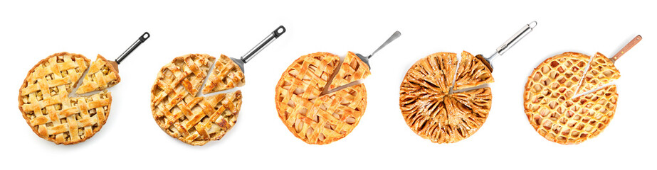 Set of tasty apple pies on white background, top view © Pixel-Shot