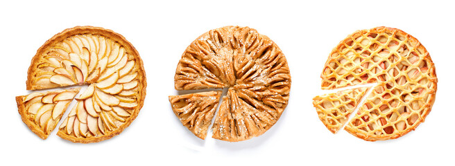 Set of tasty apple pies on white background, top view © Pixel-Shot