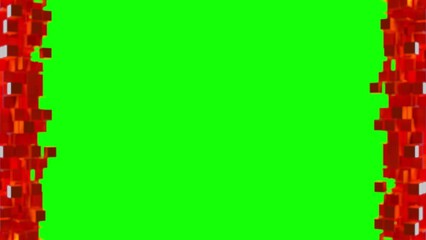 Orange cubic particles cut out of white gate that open green screen and transparent background. High tech and Nanotech concept. 3D animated intro. Alpha channel ProRes 4444 in 4k UHD, color id mask.