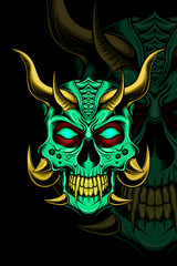 Naklejka premium Skull monster green color vector illustration