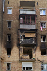 War of Russia against Ukraine. A residential building damaged by an enemy aircraft in the...