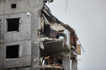 War of Russia against Ukraine. A residential building damaged by an enemy aircraft in the...