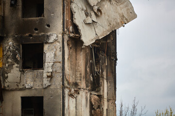 War of Russia against Ukraine. A residential building damaged by an enemy aircraft in the Ukrainian. Consequences of the war, damaged grocery market by the troops of the Russian army.