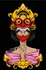 Geisha with balines barong vector illustration