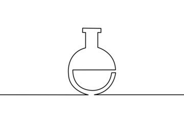 Continuous line drawing of Laboratory glass on white background.