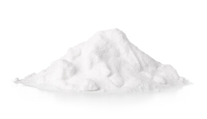 Pile of baking soda on white background