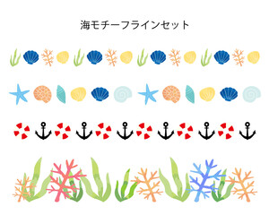 海のモチーフのパターンラインイラスト素材セット