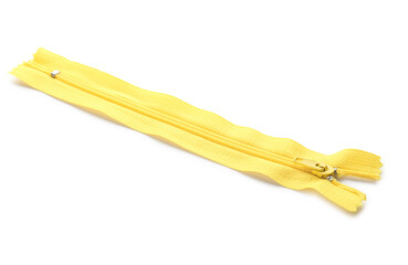 Stylish yellow zipper on white background