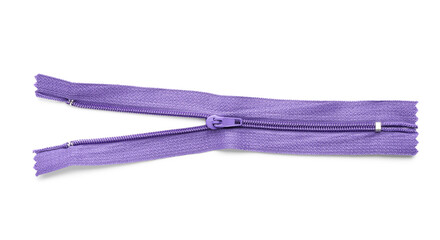 Stylish purple zipper on white background © Pixel-Shot