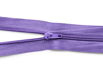 Stylish purple zipper on white background © Pixel-Shot