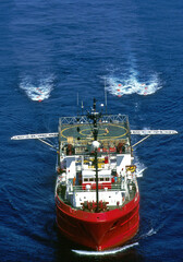 Aerial image of the Titan seismic vessel working a field in Bass Strait re exploration in the oil and gas industry.
