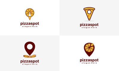 set of pizza point logo design on isolated background, pizzeria place logo icon template