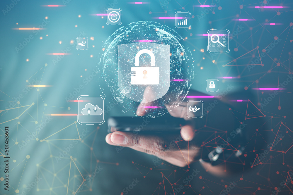 Poster high technology security protection concept. two-step verification, login, encrypted account identit