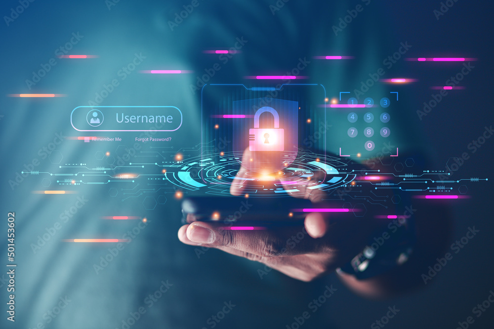 Poster high technology security protection concept. two-step verification, login, encrypted account identit