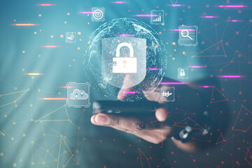 High technology security protection concept. Two-step verification, login, encrypted account...