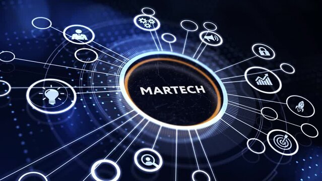 Martech marketing technology concept on virtual screen interface. Business, Technology, Internet and network concept.