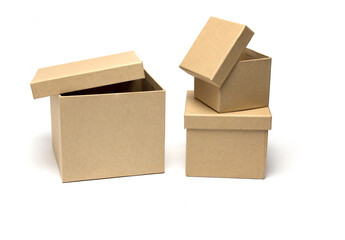 gift boxes different size stacked white background