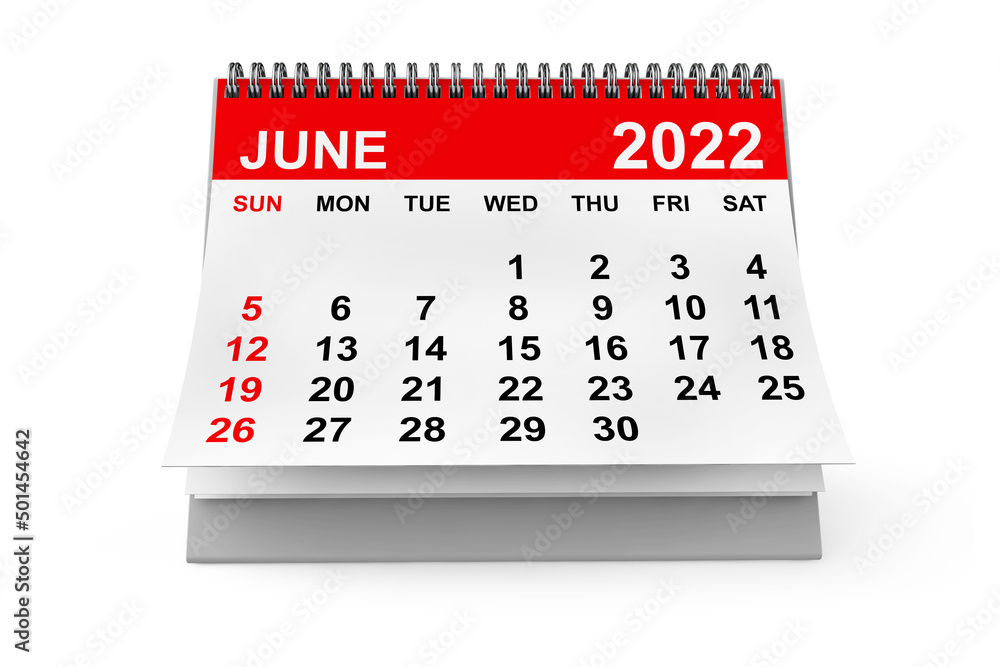 Aufkleber Calendar June 2022. 3d rendering